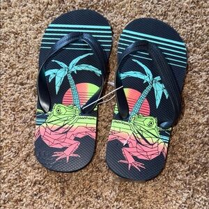Kids Tropical Flip Flops - Black and Green